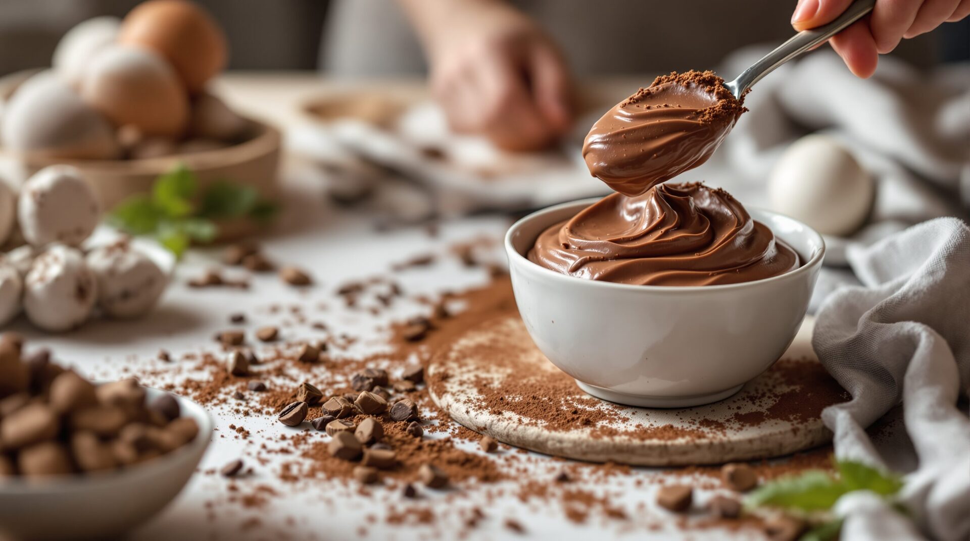 crème chocolat sans oeuf avec cacao en poudre