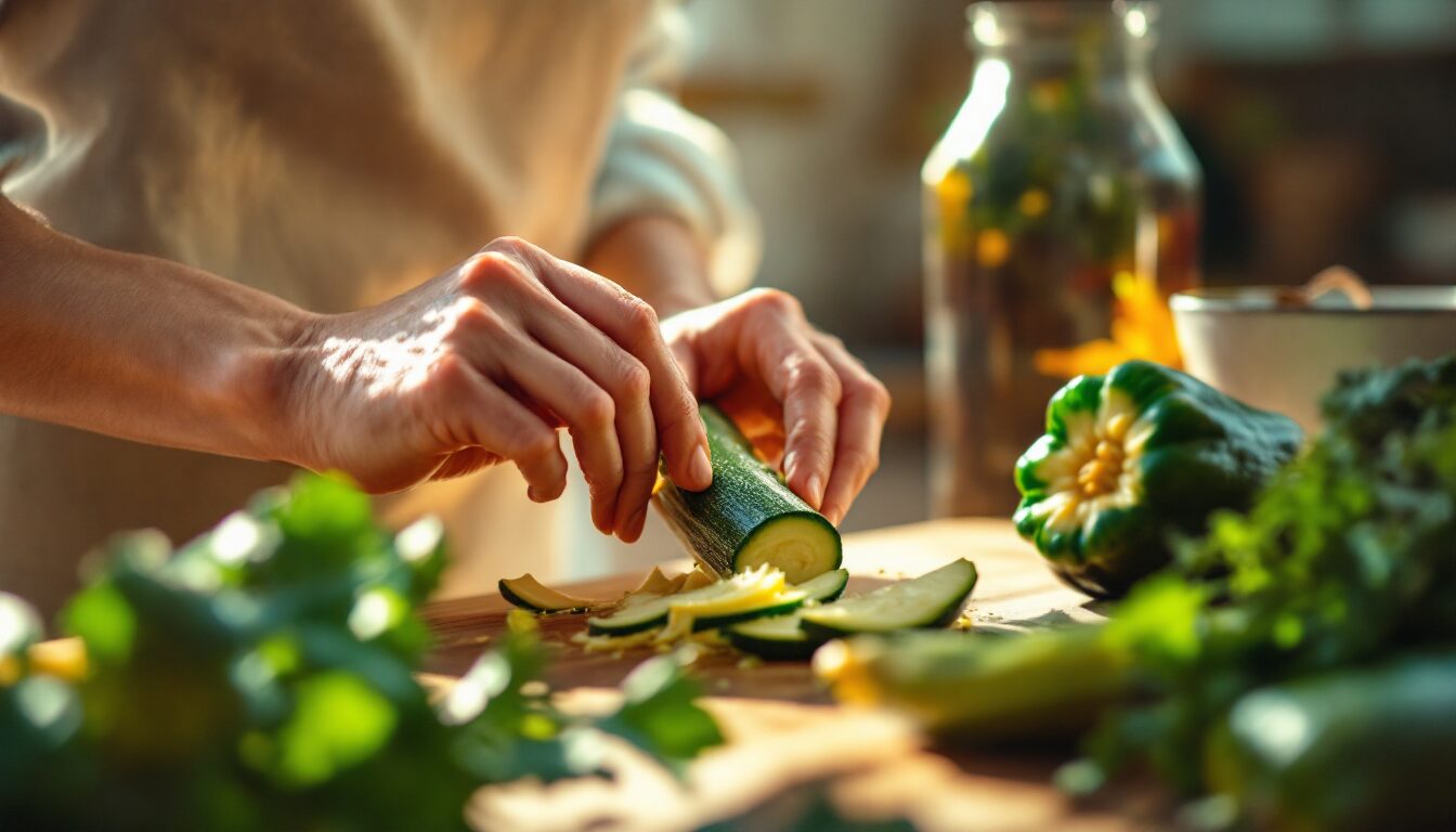 éplucher les courgettes