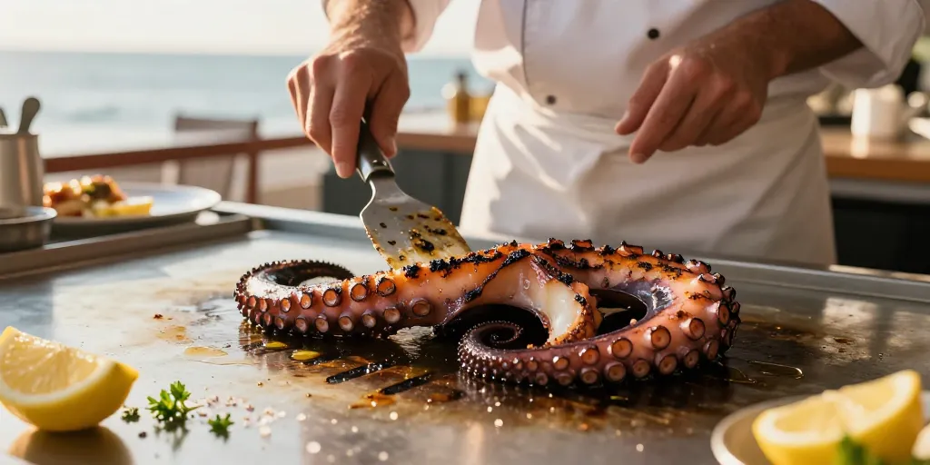 Poulpe grillé à la plancha : la méthode pour une chair tendre