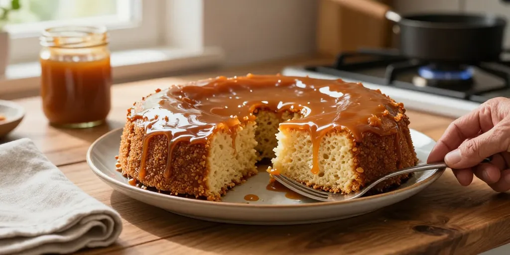 Gâteau de semoule au caramel sans four moelleux cuit à la casserole