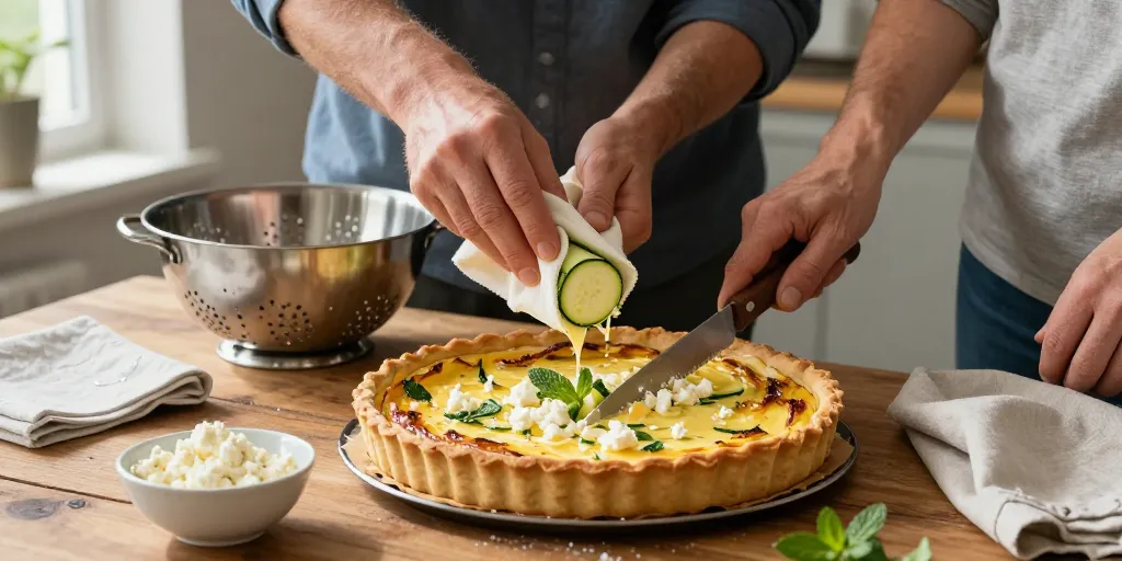 Quiche courgette feta menthe : la méthode pour qu’elle ne rende pas d’eau ?